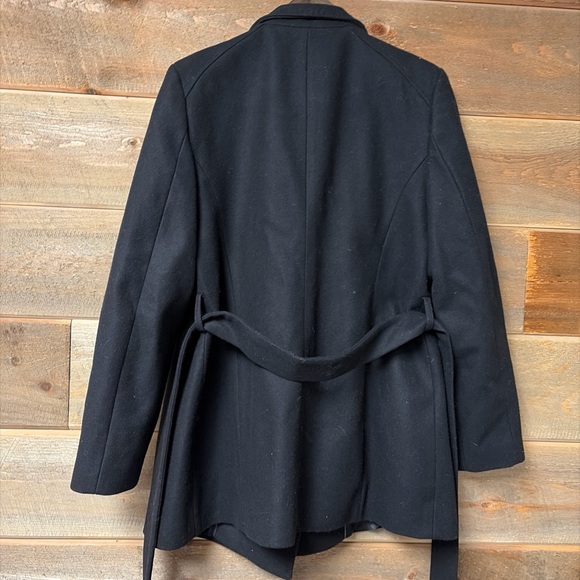 Ted Baker Women Keyla Short Wrap Coat Size 4 US L Black Wool Cashmere Belted - Picture 8 of 8